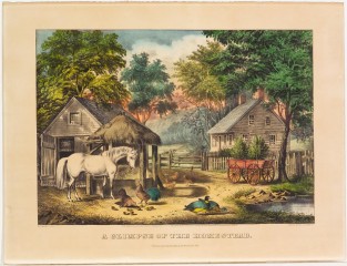 Barnyard scene - house to right behind red wagon