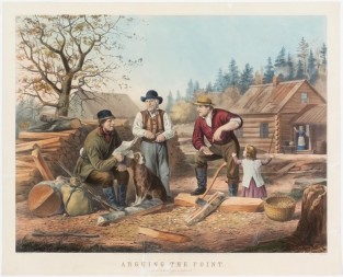 Three Men Gathered Outdoors At Firewood Pile