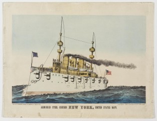 Battleship sailing toward front left