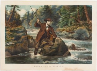 Man in brook readying to cast line