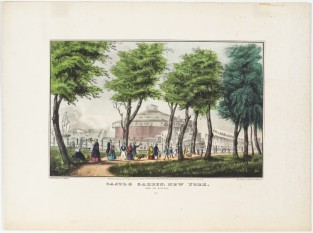 Round building in center background