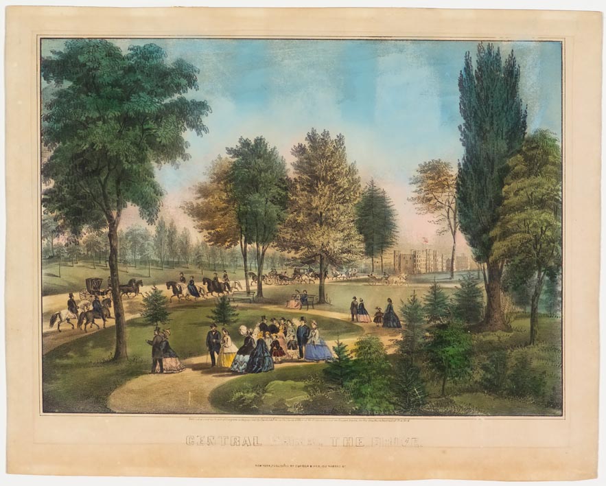 Landscape scene in a park with strollers
