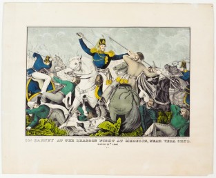 Battle Scene With Colonel At Center On White Horse Both Facing Forward With His Sword In His Proper Right Raised Arm