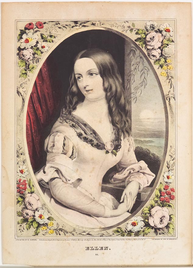 Portrait in an oval frame of a woman seated