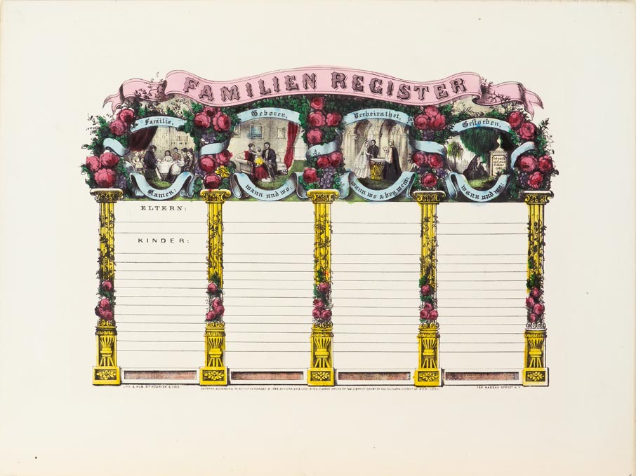 Familien Register across top center in pink banner