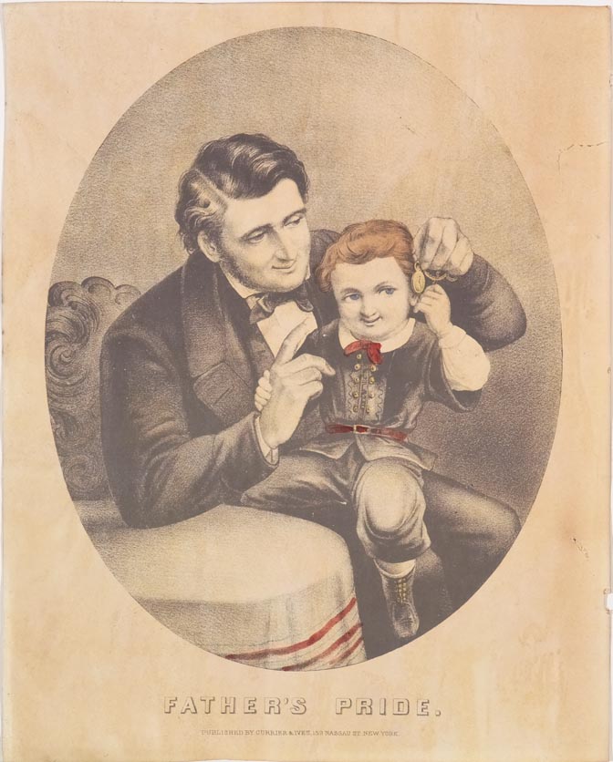 Oval image in black and white with only red and rust highlighted in areas for color