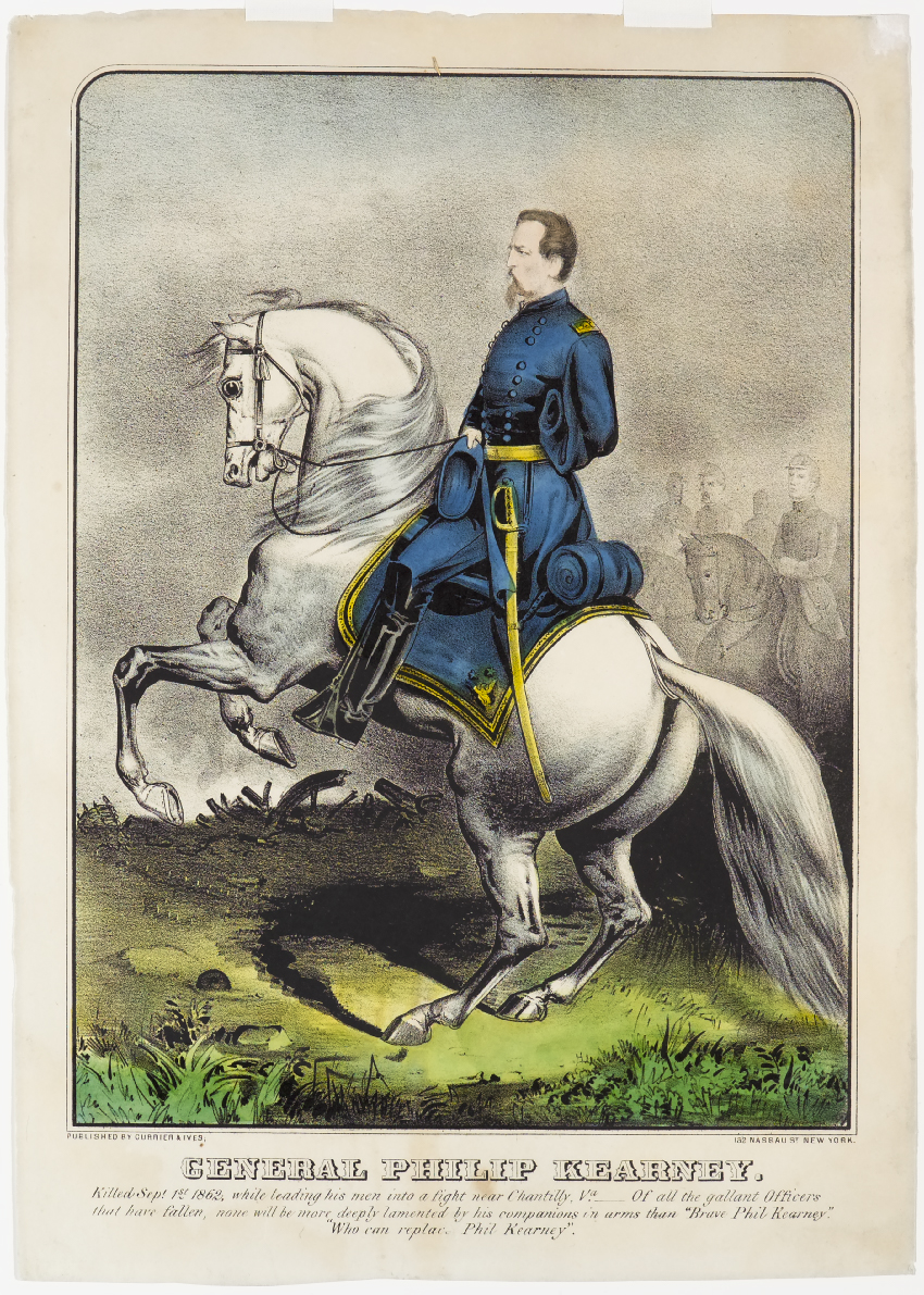 Officer astride white horse both facing left in image