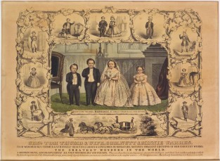 General Tom Thumb and wife at center flanked by Com Nutt and Minnie Warren