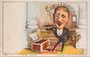 Man Wearing A Monocle And Smoking A Cigar Standing Aside A Large Box Of Cigars