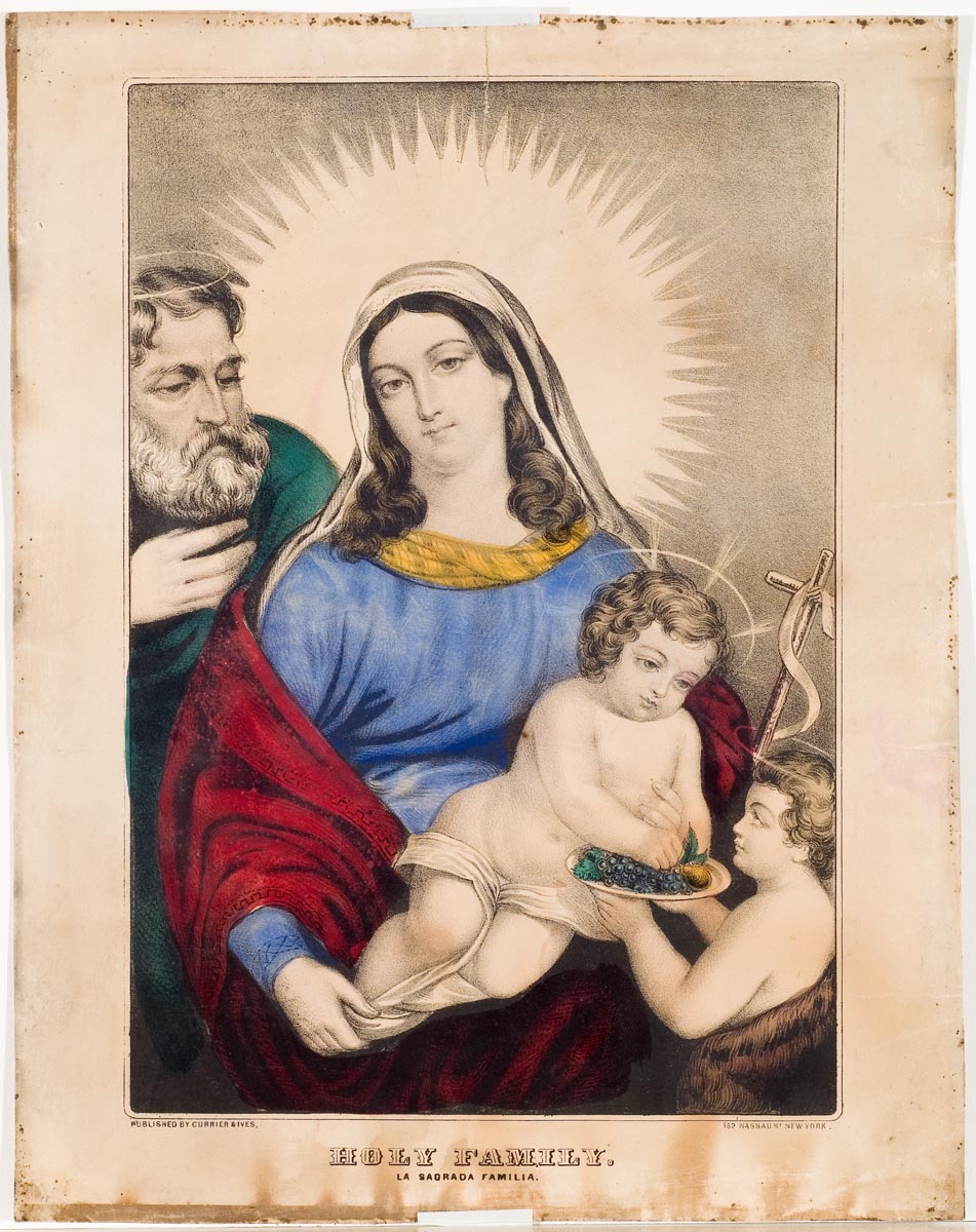 Mary at center in blue gown