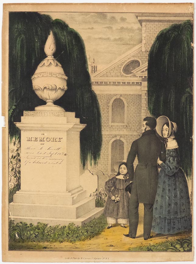 Couple and daughter to right of tomb