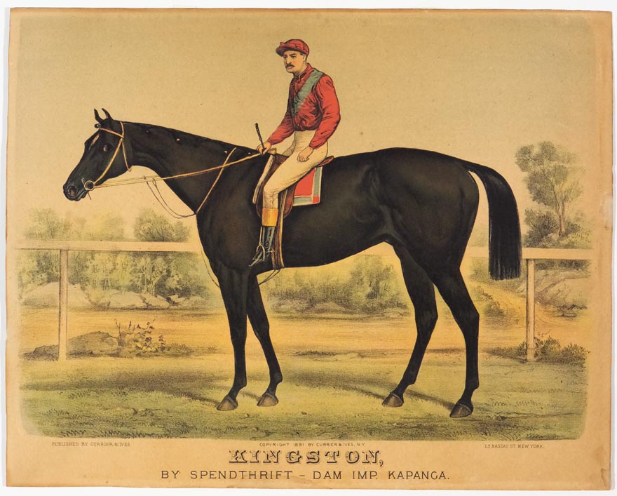 Jockey in red jacket and cream pants