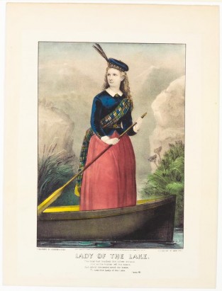 Woman standing up with oar in her hand in a row boat