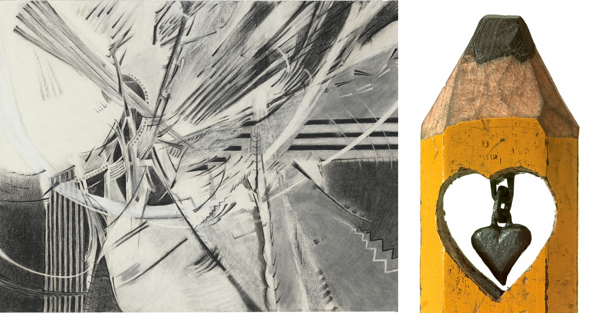 Graphite drawing and pencil carving.