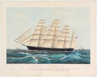 Ship is sailing to the left in image