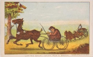 Man In Buggy Behind Horse; Man In Wagon With A Four Team In Rear Background