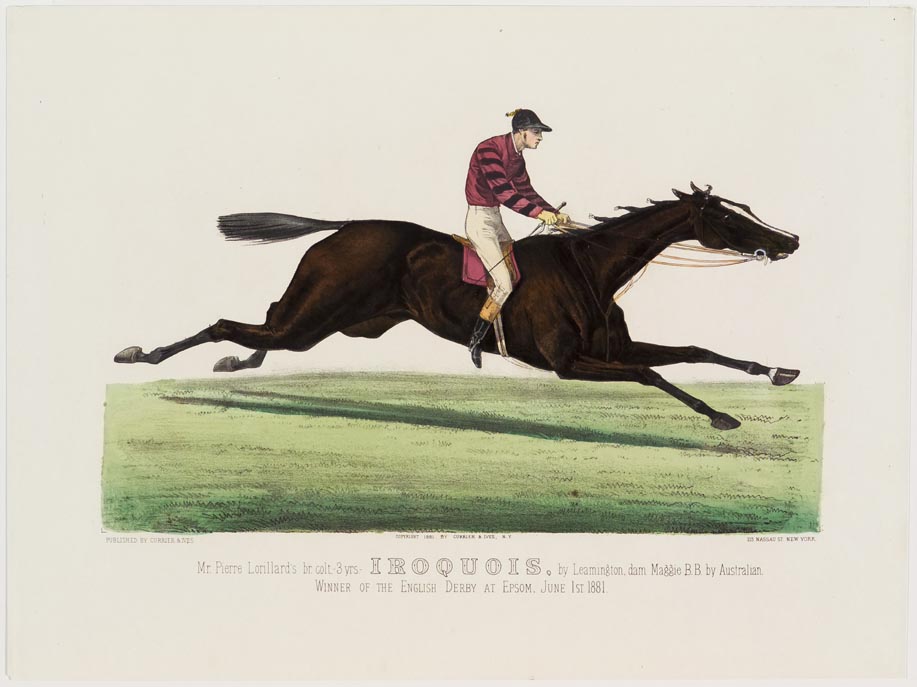 Rider and horse racing to right in image