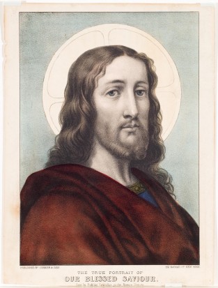 Portrait Of Christ Facing Viewer Turned To His Right Wearing A Red Robe