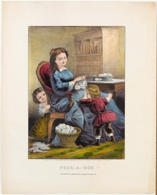 Seated on red chair in center