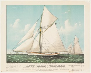 Yacht sailing to left in image