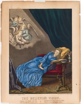 Woman In Blue Dress Asleep On Chaise In Right Of Image