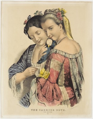 Two Women One In Pink (facing Viewer And Holding Dove)