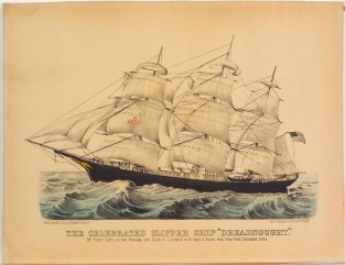 Ship at forefront sailing to left