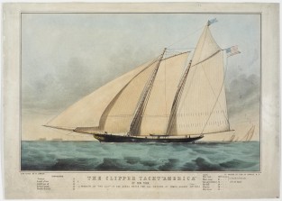 Four Masted Ship Headed Toward Left In Image