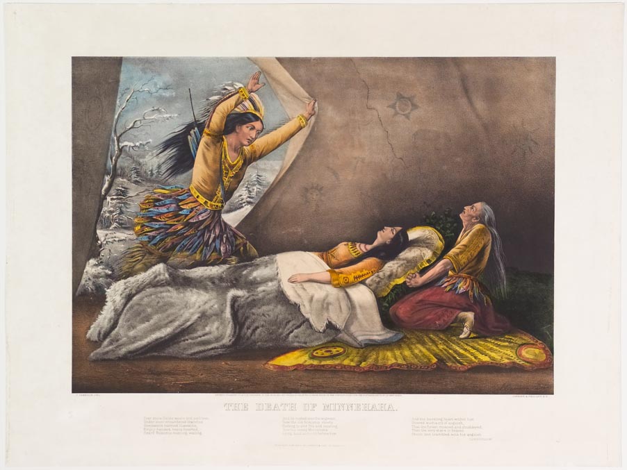 Native American young woman lying on mattress in tent