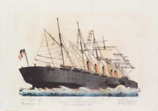 Ship sailing toward left of viewer