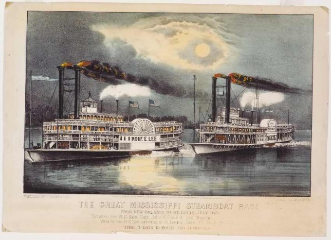 The Great Mississippi Steamboat Race From New Orleans to St. Louis, July 1870, Currier & Ives ...