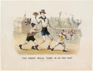 Three men in front of crowd