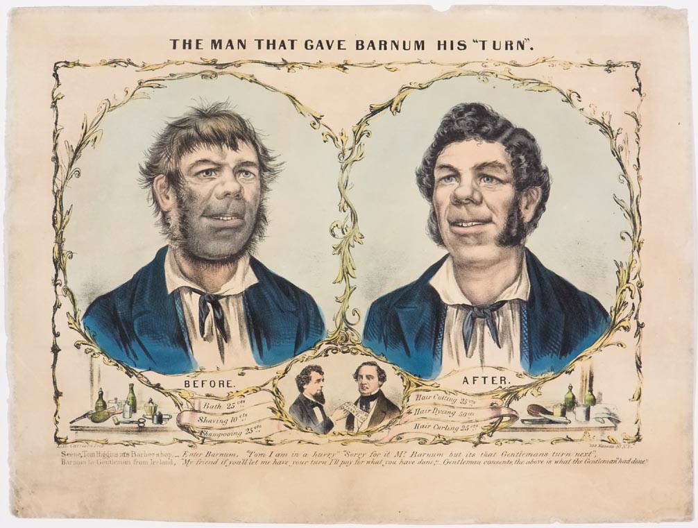 Two oval portraits of men bordered by vines