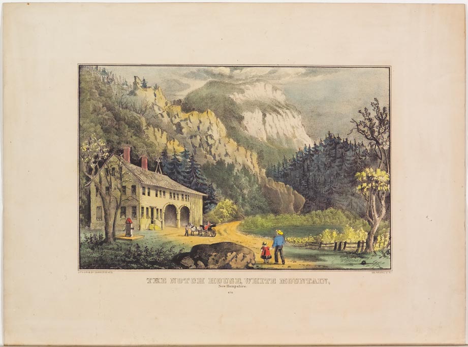 Landscape scene with buildings to left down in valley