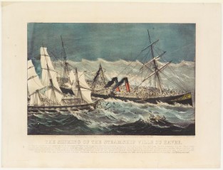 Ship Battle Scene - Ship To Left With Sails Still Flying