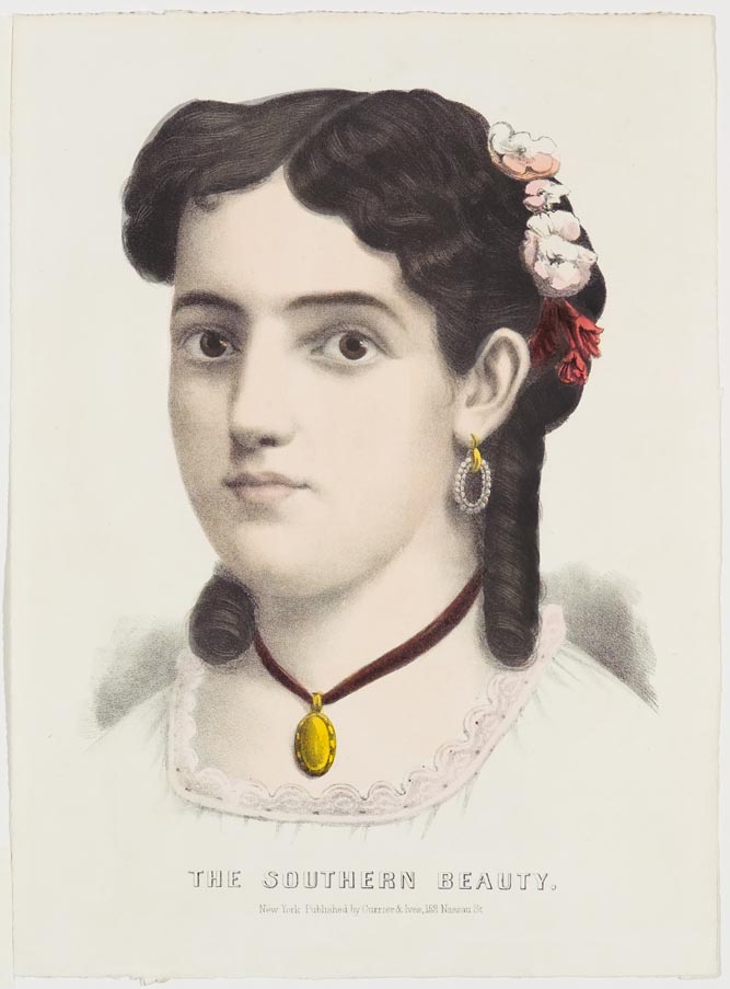 Young girl with flowers in hair (proper left) pink collar to white dress