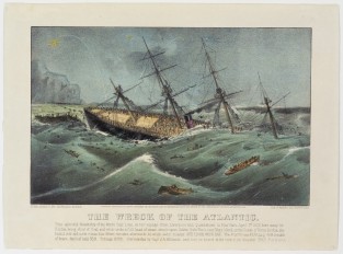 Ship with portion of right of center under water