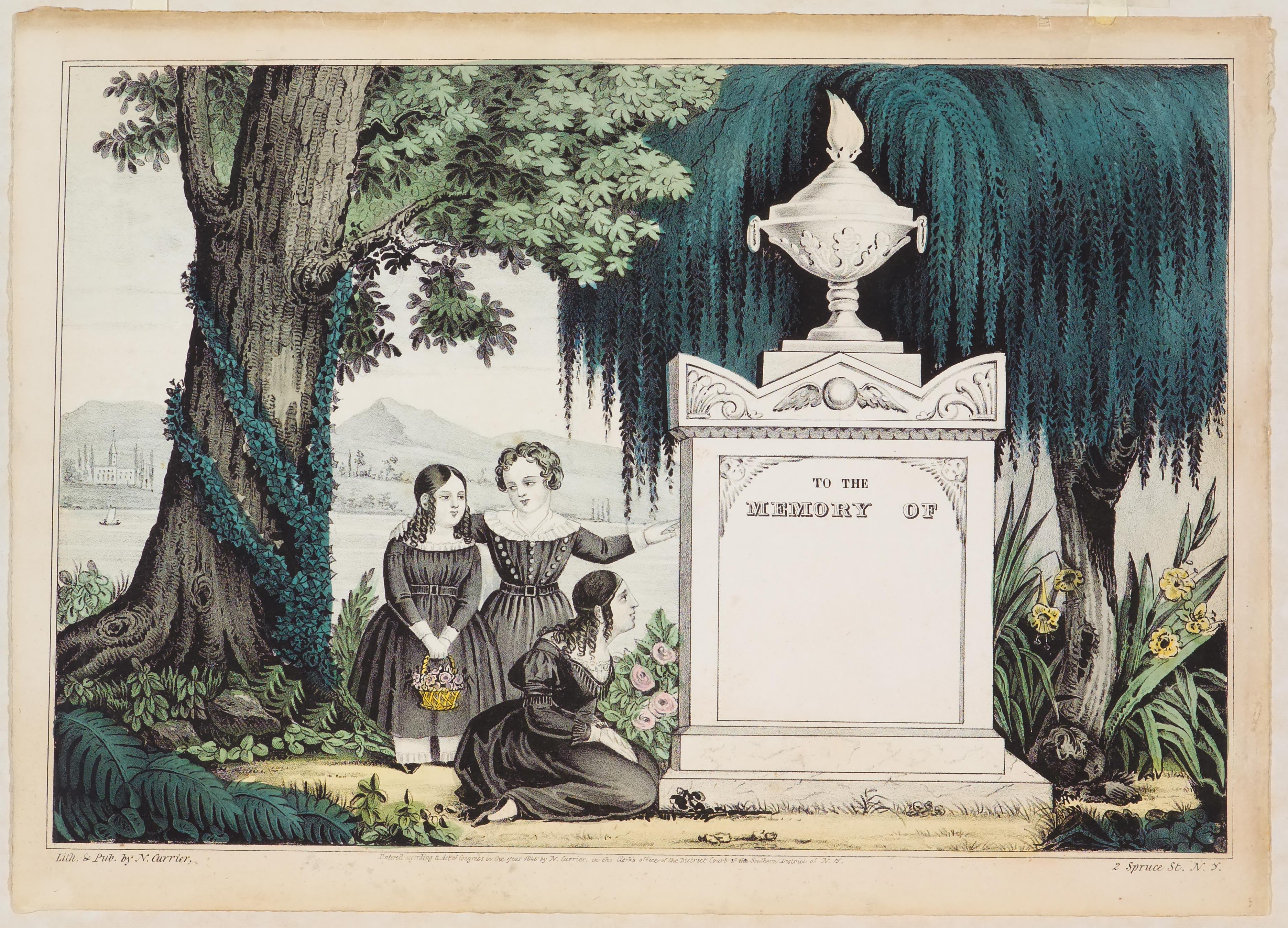 Three females (two standing one on ground kneeling to left of monument yet to be inscribed