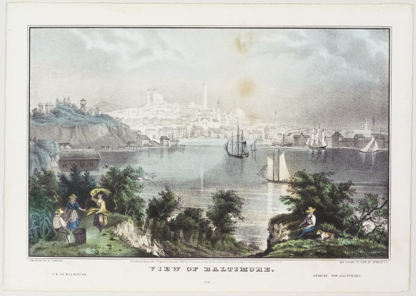 River scene of an inlet with knolls in foreground