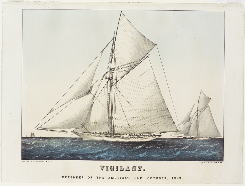 Ship sailing to left in image