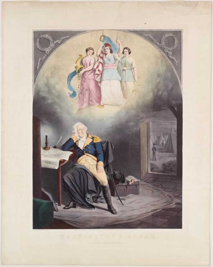 Washington sitting upright head resting on proper right hand