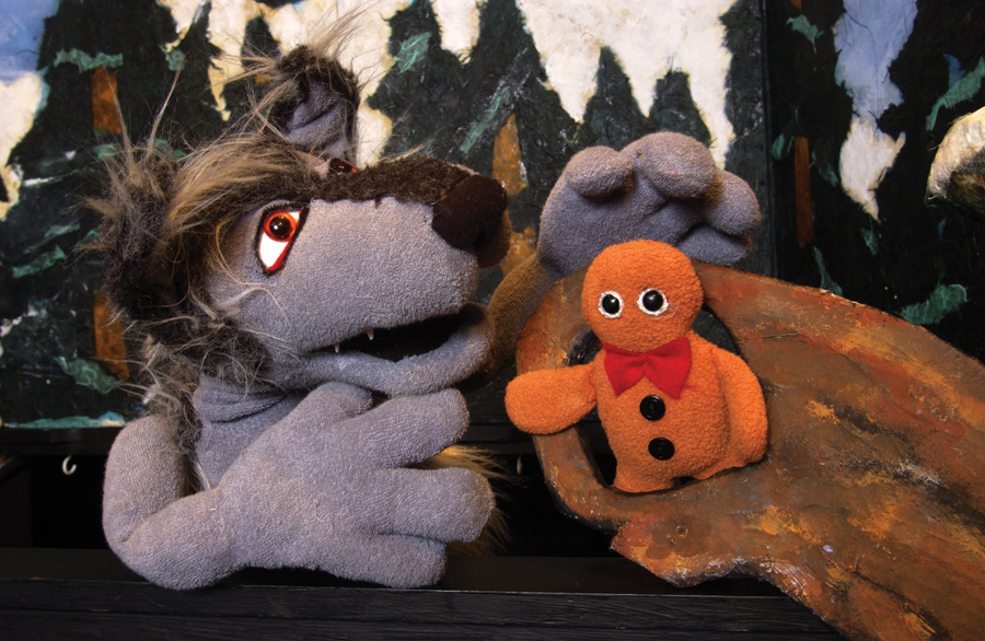 Wolf and gingerbread man puppets