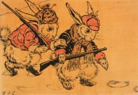 Enos B. Colmstock, Two Bunnies Bold, 1918, pen, ink and watercolor, 5 x 7 inches, MFA-2014.D19