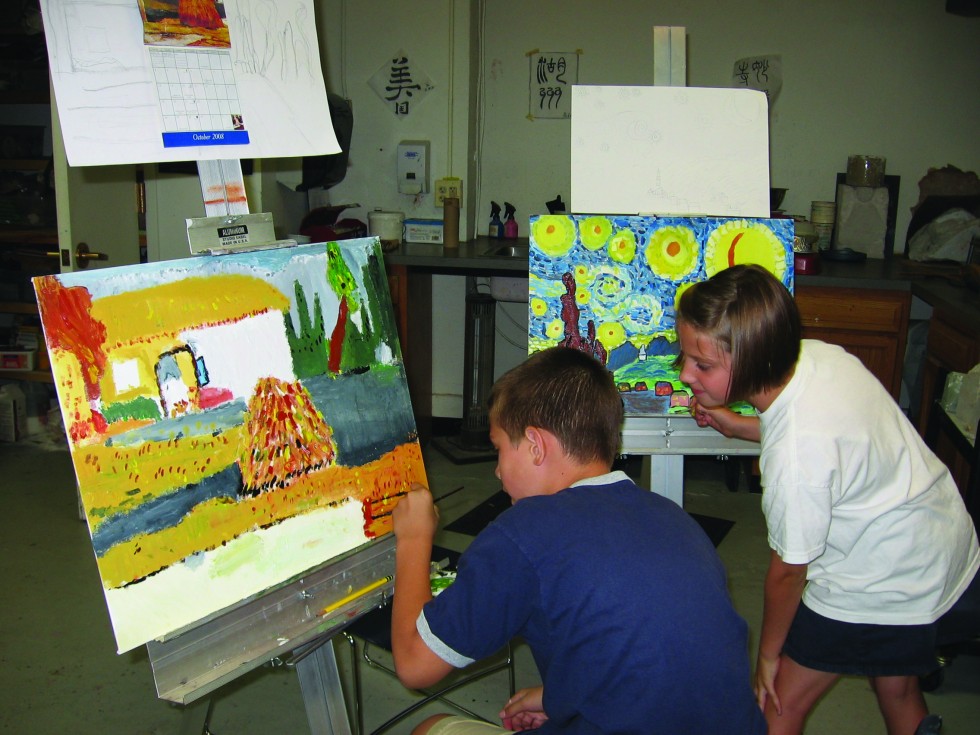 teens painting on canvas