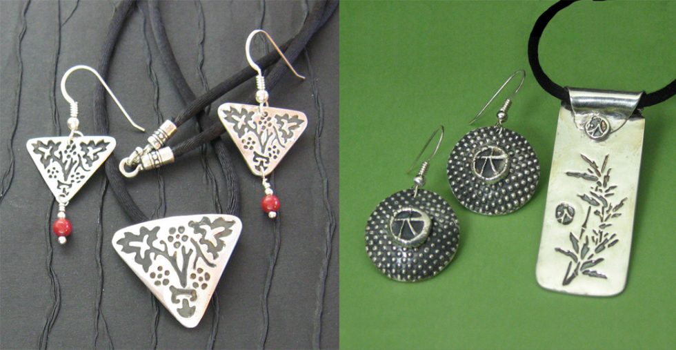Precious Metal Clay earring and pendant sets.