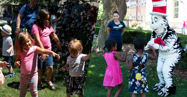 Bubble party on the Quadrangle Green; Meet the Cat in the Hat