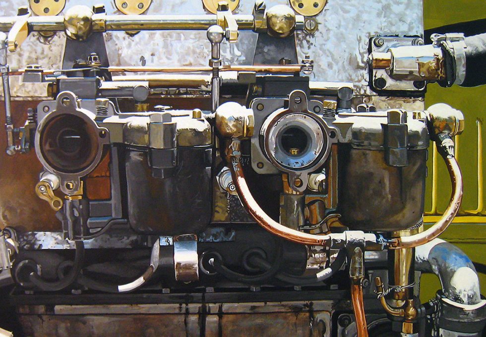 Photorealistic painting of a 1935 Buggati Engine