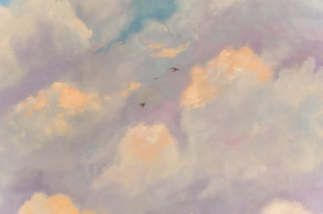 Painting of the sky with cloud and birds