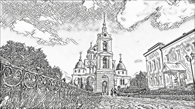 Sktech of church with bell tower