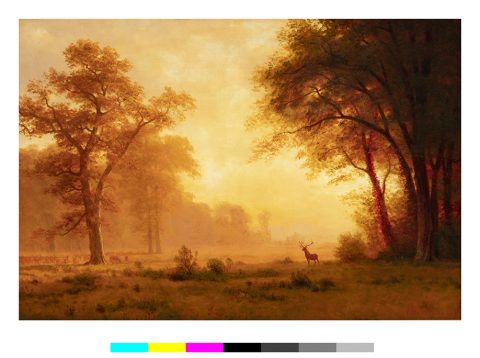 Landscape with deer all in tones of gold and brown